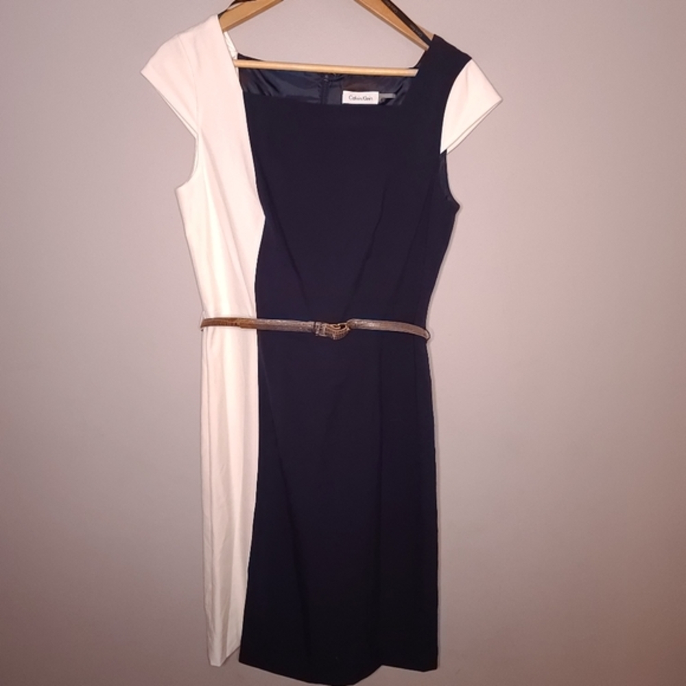 Vintage Calvin Klein navy and cream sleath dress size8